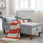Chaise Lounge Indoor, Lounge Chair For Bedroom With Storage & Pillow, Modern Upholstered Rolled Arm Chase Lounge For Sleeping With Nailhead Trim For Living Room Bedroom Office