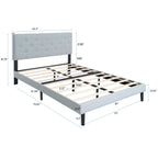 Modern Upholstered Platform Bed Frame With Button Tufted Fabric Headboard