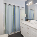 Striped 'SPLASH' Shower Curtain — Coastal Blue & Olive Bath Curtain