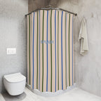 Playful 'SPLASH' Shower Curtain — Beige and Blue Modern Bath Curtain