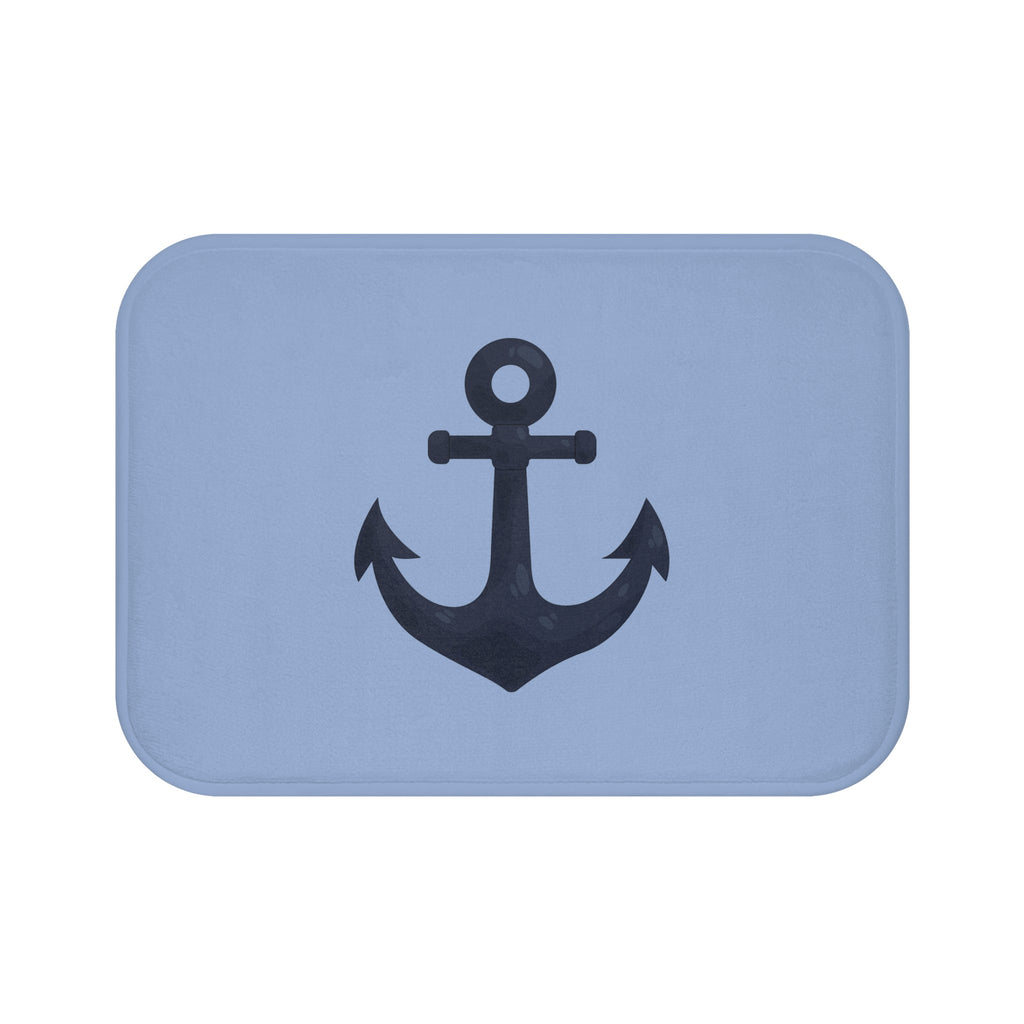 Nautical Anchor Bath Mat — Coastal Slate Blue Bathroom Rug