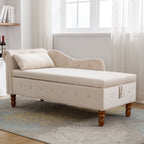 Chaise Lounge Indoor, Lounge Chair For Bedroom With Storage & Pillow, Modern Upholstered Rolled Arm Chase Lounge For Sleeping With Nailhead Trim For Living Room Bedroom Office