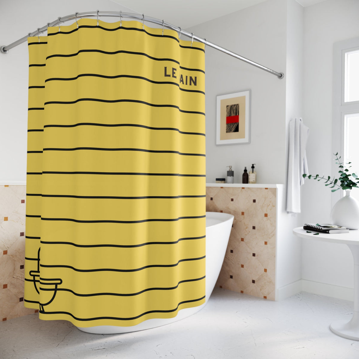 Le Bain Yellow Striped Shower Curtain — Minimalist French Bath Decor
