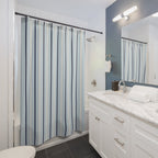 Pale Blue Stripe Shower Curtain – Coastal Modern Bathroom Decor