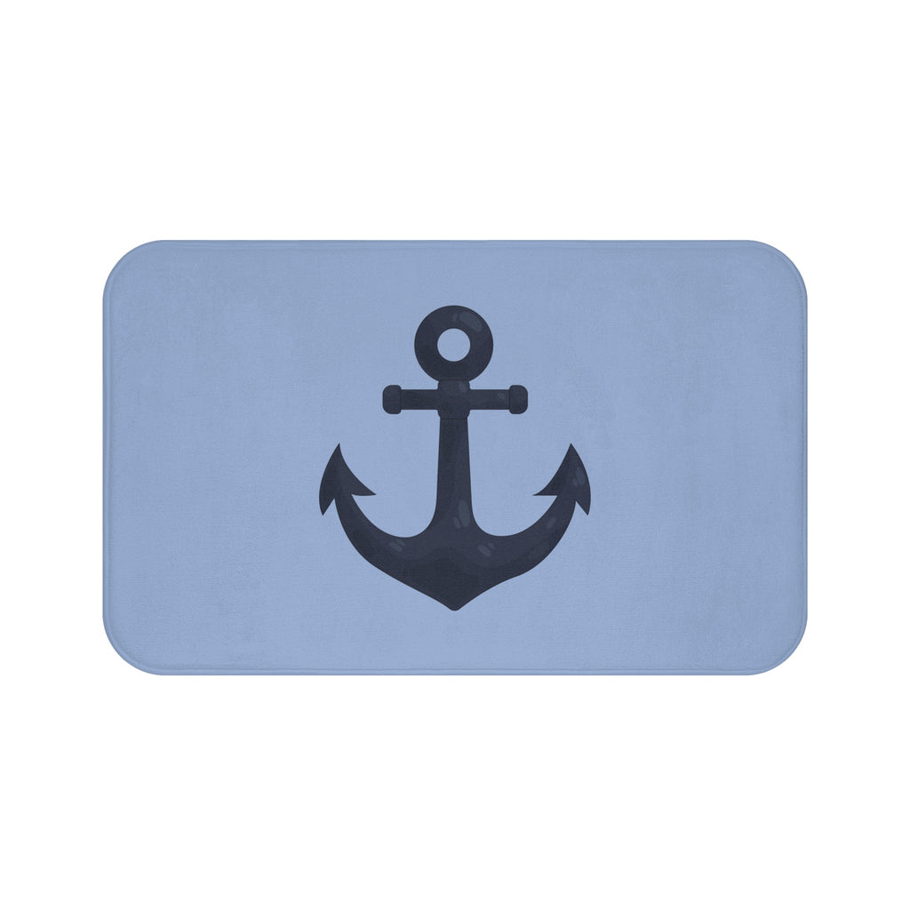 Nautical Anchor Bath Mat — Coastal Slate Blue Bathroom Rug