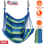440LBS Hammock Hanging Chair Canvas Porch Patio Swing Seat Portable Camping Rope Seat w/ 2Pillows
