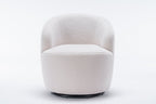 Teddy Fabric Swivel Accent Armchair Barrel Chair With Black Powder Coating Metal Ring Ivory White
