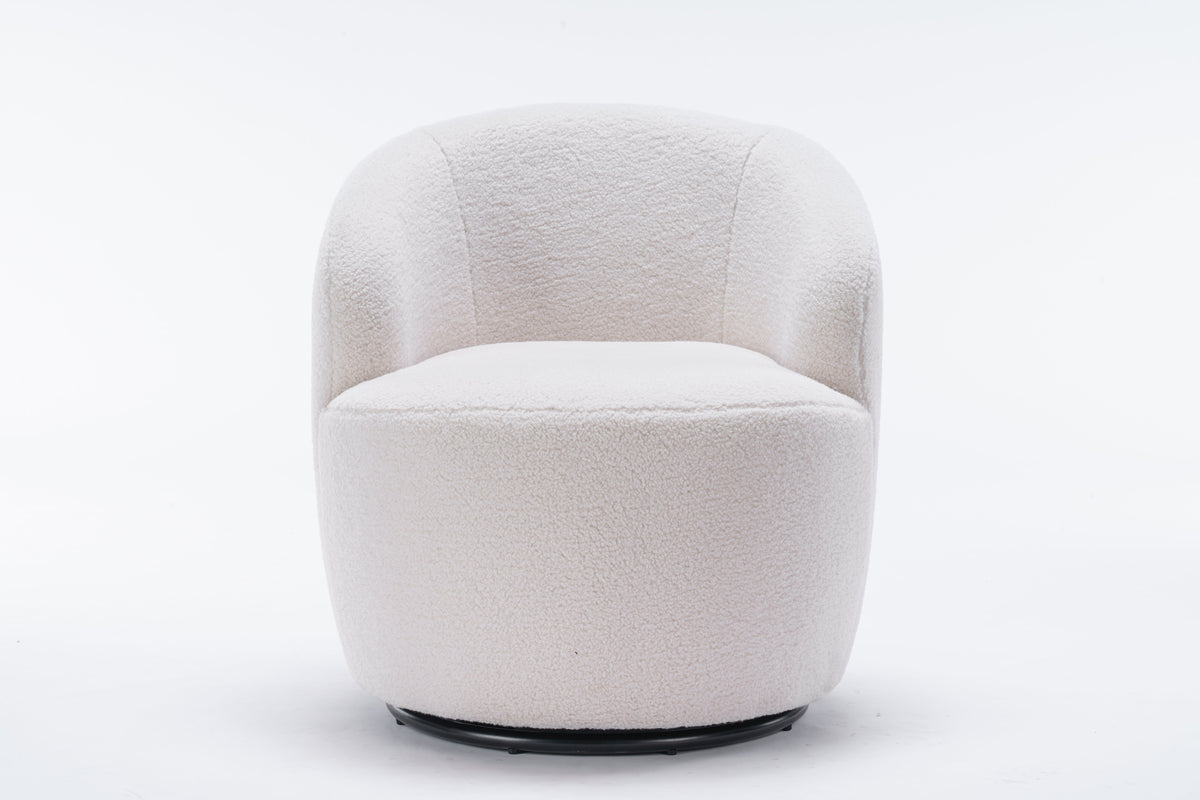 Teddy Fabric Swivel Accent Armchair Barrel Chair With Black Powder Coating Metal Ring Ivory White