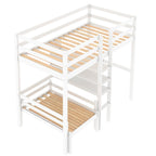 Convertible Loft Bed with L-Shape Desk, Twin Bunk Bed with Shelves and Ladder White