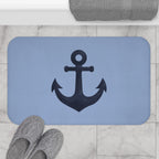 Nautical Anchor Bath Mat — Coastal Slate Blue Bathroom Rug
