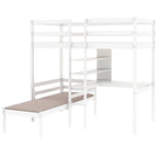 Convertible Loft Bed with L-Shape Desk, Twin Bunk Bed with Shelves and Ladder White