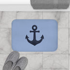 Nautical Anchor Bath Mat — Coastal Slate Blue Bathroom Rug