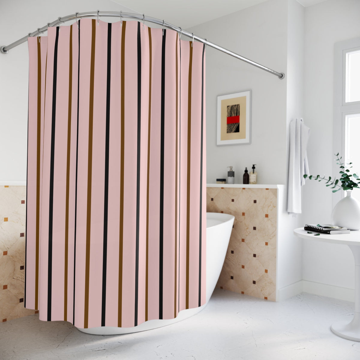 Sophisticated Pink Striped Shower Curtain — Modern Bath Accents