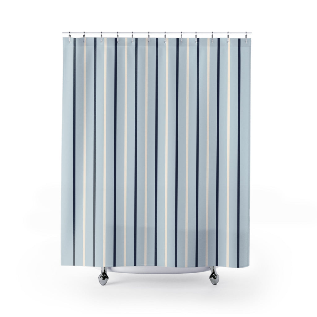 Pale Blue Stripe Shower Curtain – Coastal Modern Bathroom Decor