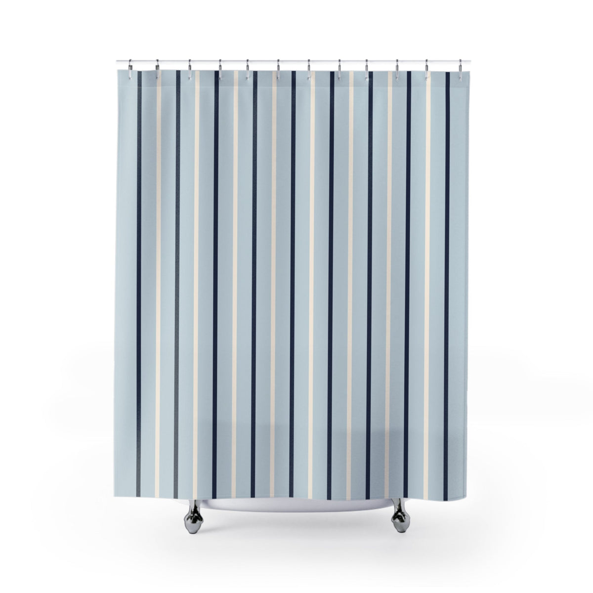 Pale Blue Stripe Shower Curtain – Coastal Modern Bathroom Decor