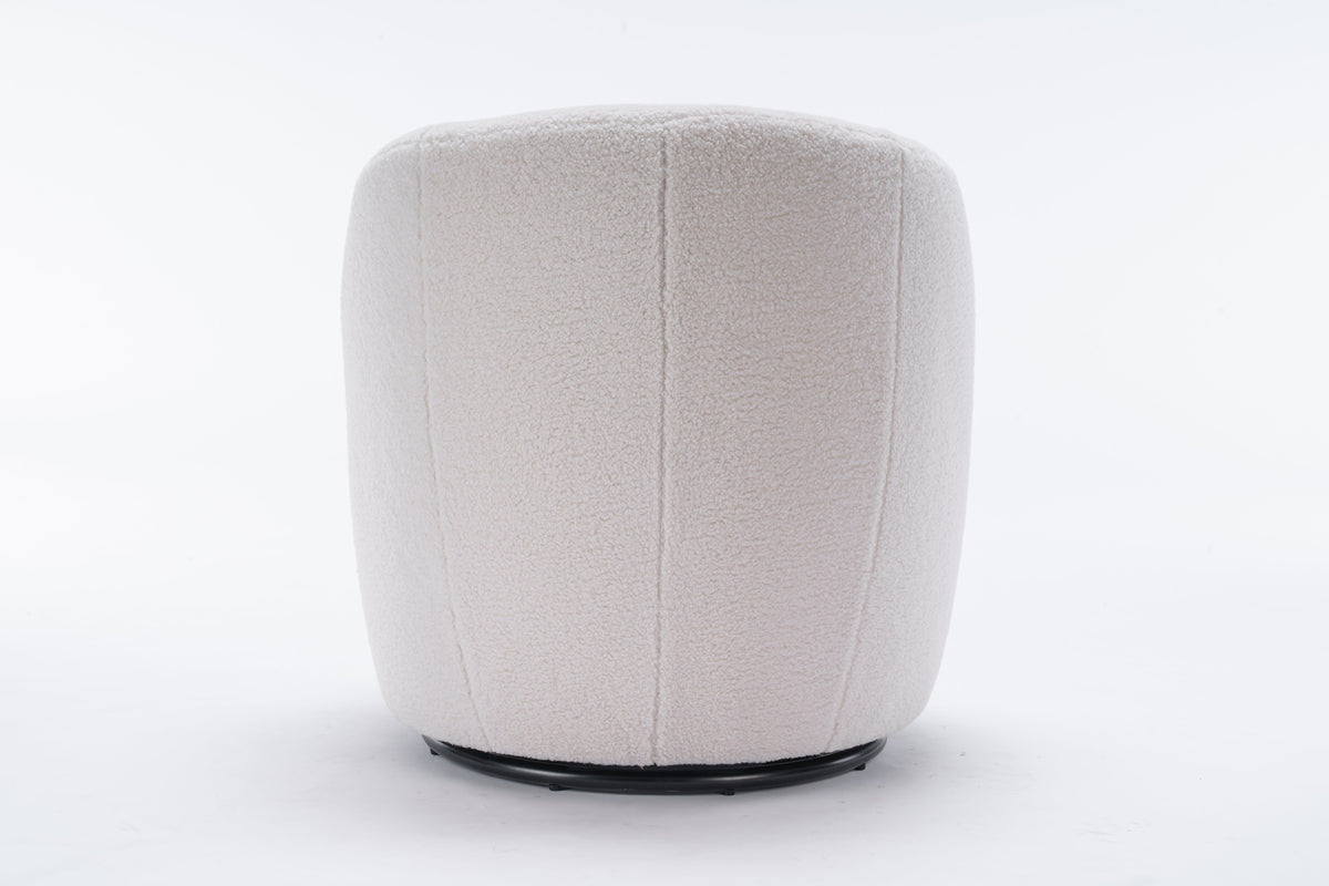 Teddy Fabric Swivel Accent Armchair Barrel Chair With Black Powder Coating Metal Ring Ivory White