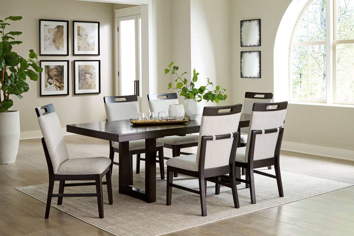 Neymorton - 7 Pc. - Rectangular Extension Table, 6 Side Chairs - Dark Grayish Brown