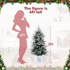 3 Ft Pre-Lit Christmas Tree, Artificial Christmas Trees with Lighting, Xmas Trees with 78 Led Lights, Christmas Decoration for Home, Office, Easy Assembly