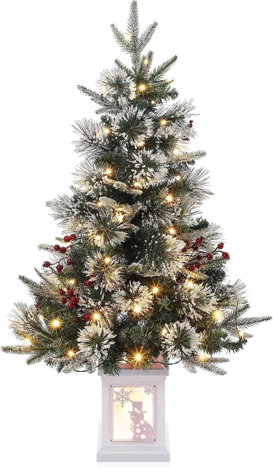 3 Ft Pre-Lit Christmas Tree, Artificial Christmas Trees with Lighting, Xmas Trees with 78 Led Lights, Christmas Decoration for Home, Office, Easy Assembly