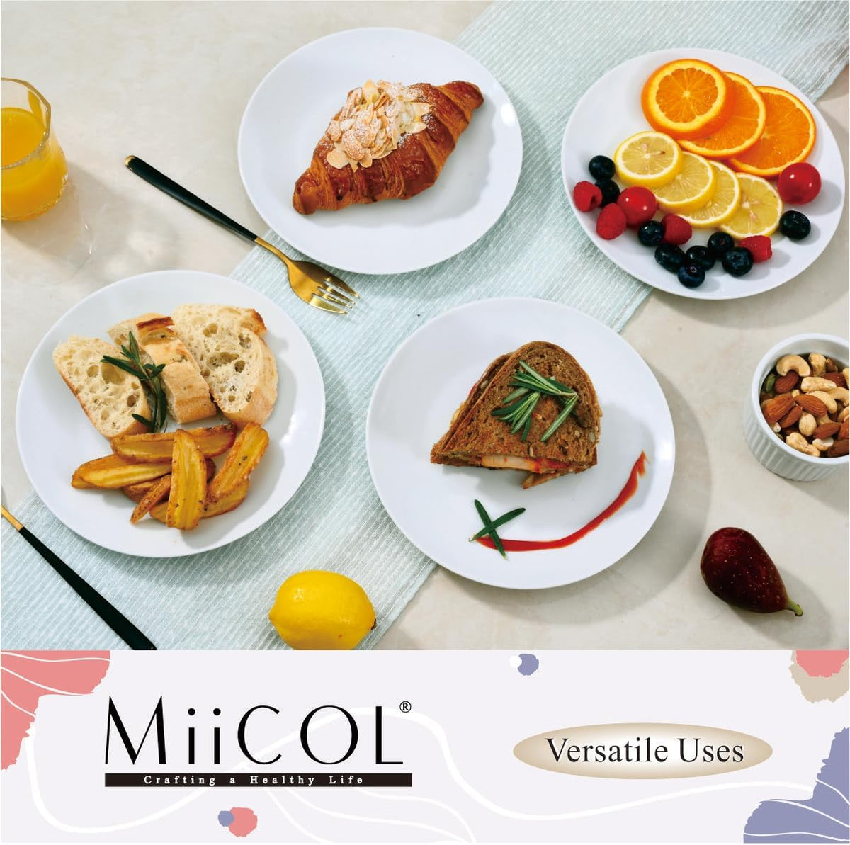 Miicol Ceramic Appetizer Plates Set of 6, White Dessert Plates 8 Inch, Small Dinner Plates, Modern Round Salad Plates, Porcelain Serving Dishes for Snack, Bread, Fruit, Microwave & Dishwasher Safe