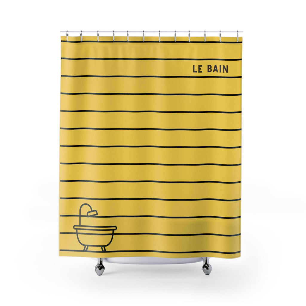 Le Bain Yellow Striped Shower Curtain — Minimalist French Bath Decor