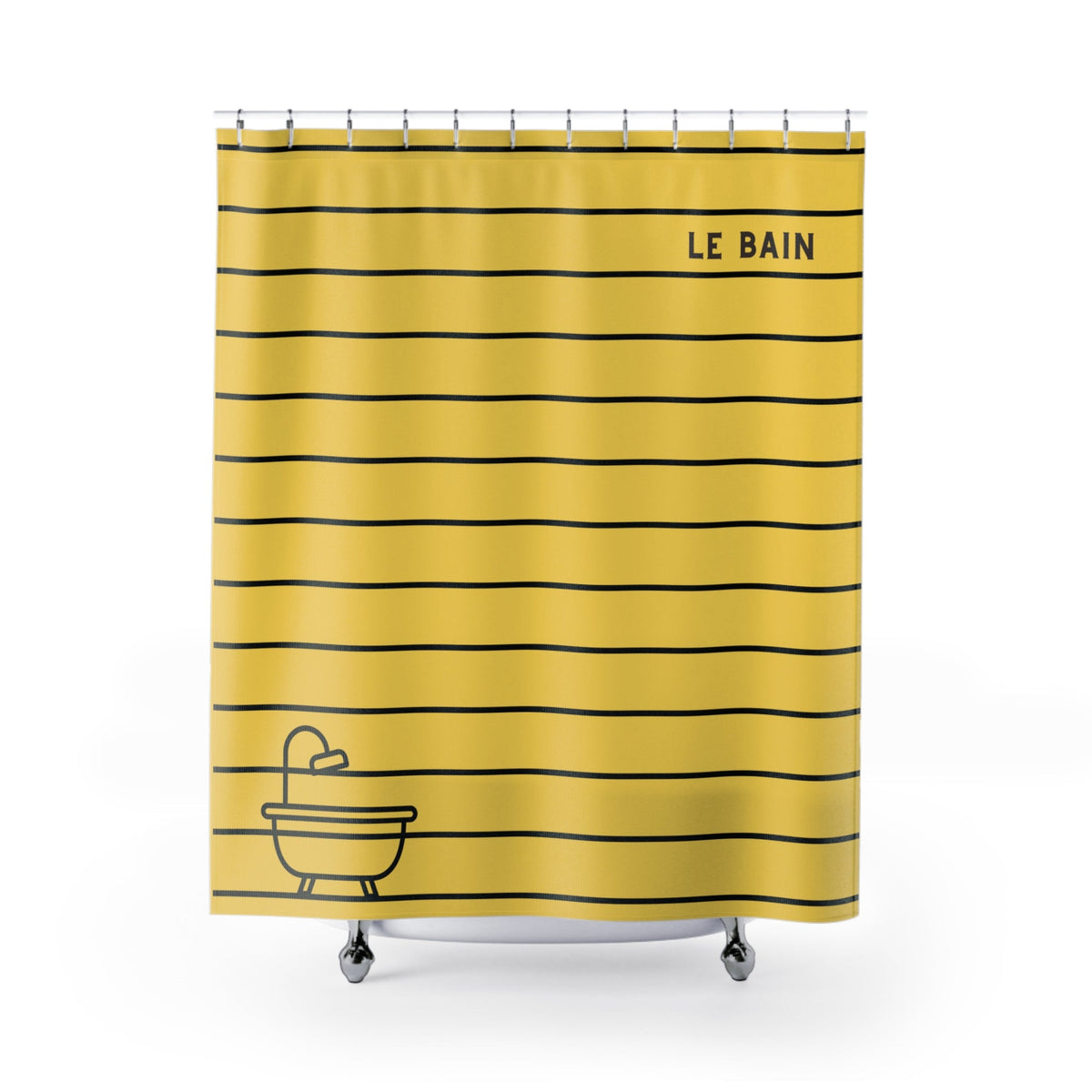 Le Bain Yellow Striped Shower Curtain — Minimalist French Bath Decor