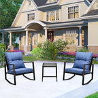 3 Pieces Patio Bistro Set Outdoor Rocking Chair with Blue Cushion for Yard Garden Poolside