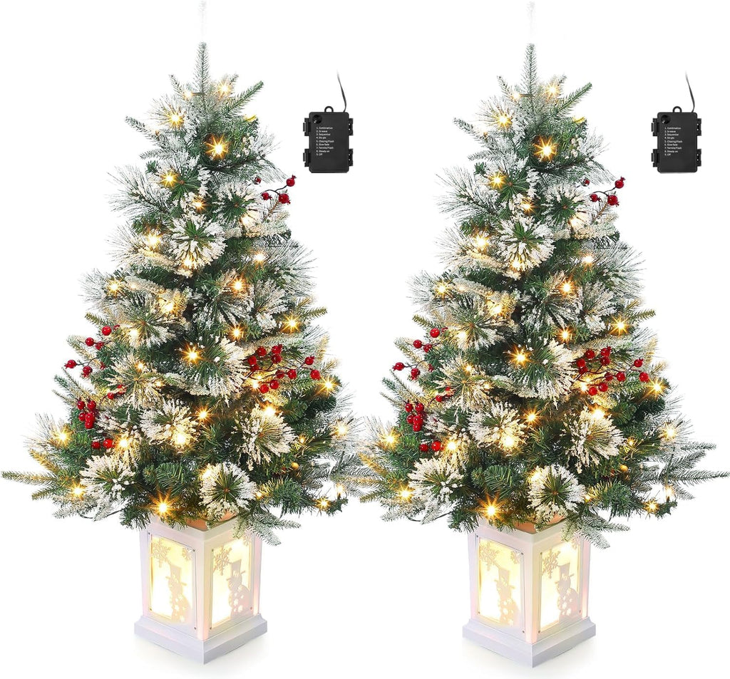 3 Ft Pre-Lit Christmas Tree, Artificial Christmas Trees with Lighting, Xmas Trees with 78 Led Lights, Christmas Decoration for Home, Office, Easy Assembly