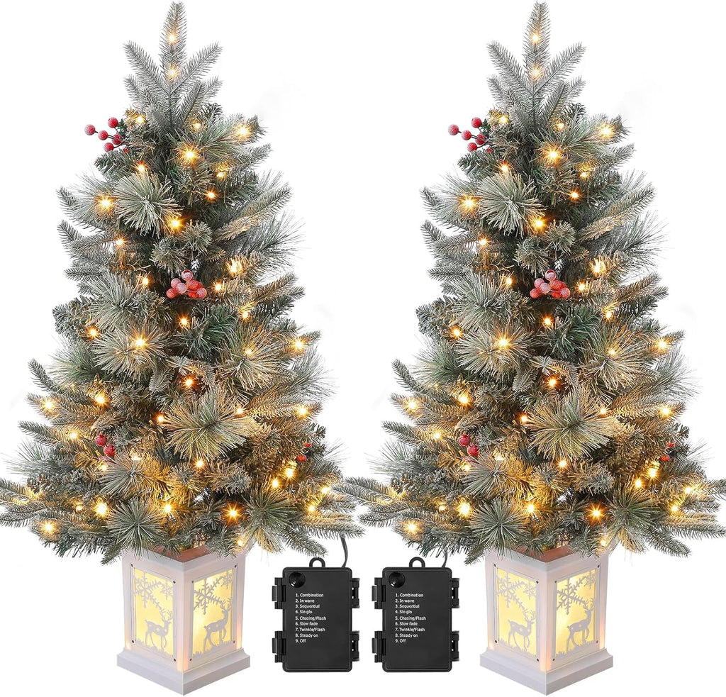3 Ft Pre-Lit Christmas Tree, Artificial Christmas Trees with Lighting, Xmas Trees with 78 Led Lights, Christmas Decoration for Home, Office, Easy Assembly