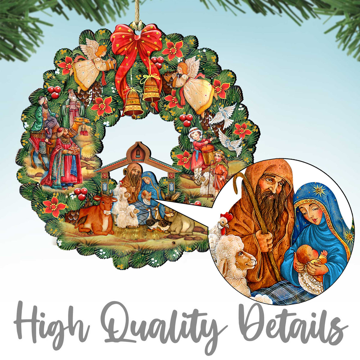Scarlet Flower Matreshka Wooden Ornaments by G. DeBrekht - Christmas Santa Snowman Decor - 8115103