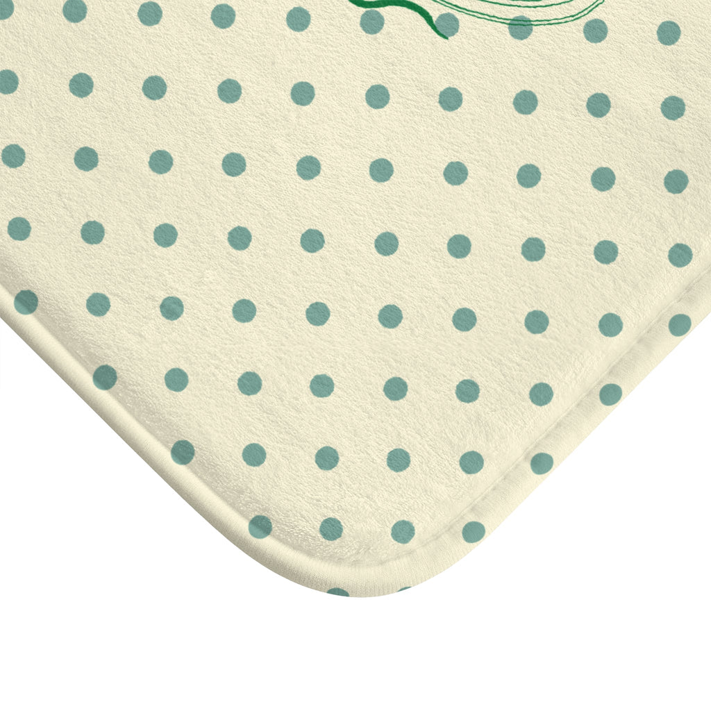 Polka Dot "Le Bain" Bath Mat — Cream & Sage Green Bathroom Rug