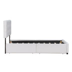 Upholstered Platform Bed with Classic Headboard and 4 Drawers No Box Spring Needed Linen Fabric Queen Size White