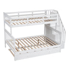 Bunk Bed With Twin Size Trundle, Storage And Guard Rail For Bedroom
