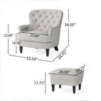 Modern light grey fabric club chair and Ottoman set, stylish cushioned armchair, paired with Ottoman style