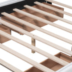 Upholstered Platform Bed with Classic Headboard and 4 Drawers No Box Spring Needed Linen Fabric Queen Size White