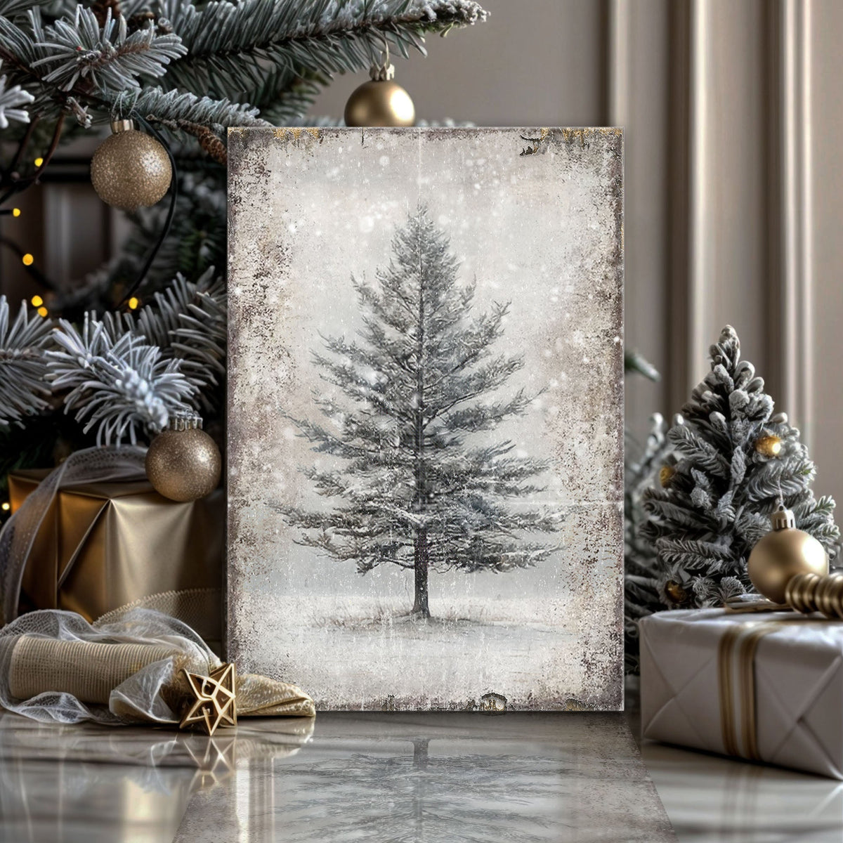 Vintage Christmas Tree Wall Art VI
