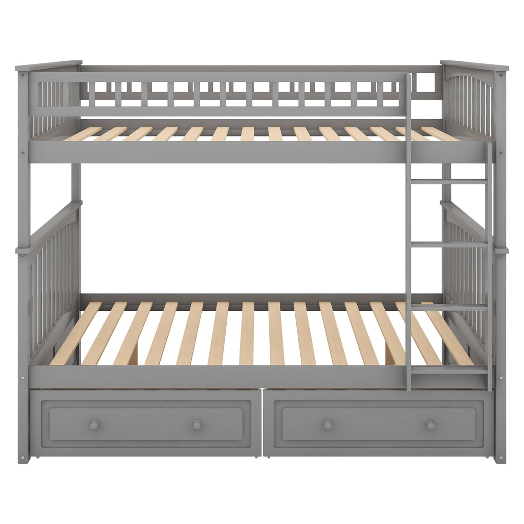 Full over Full Bunk Bed with Drawers, Convertible Beds  Gray