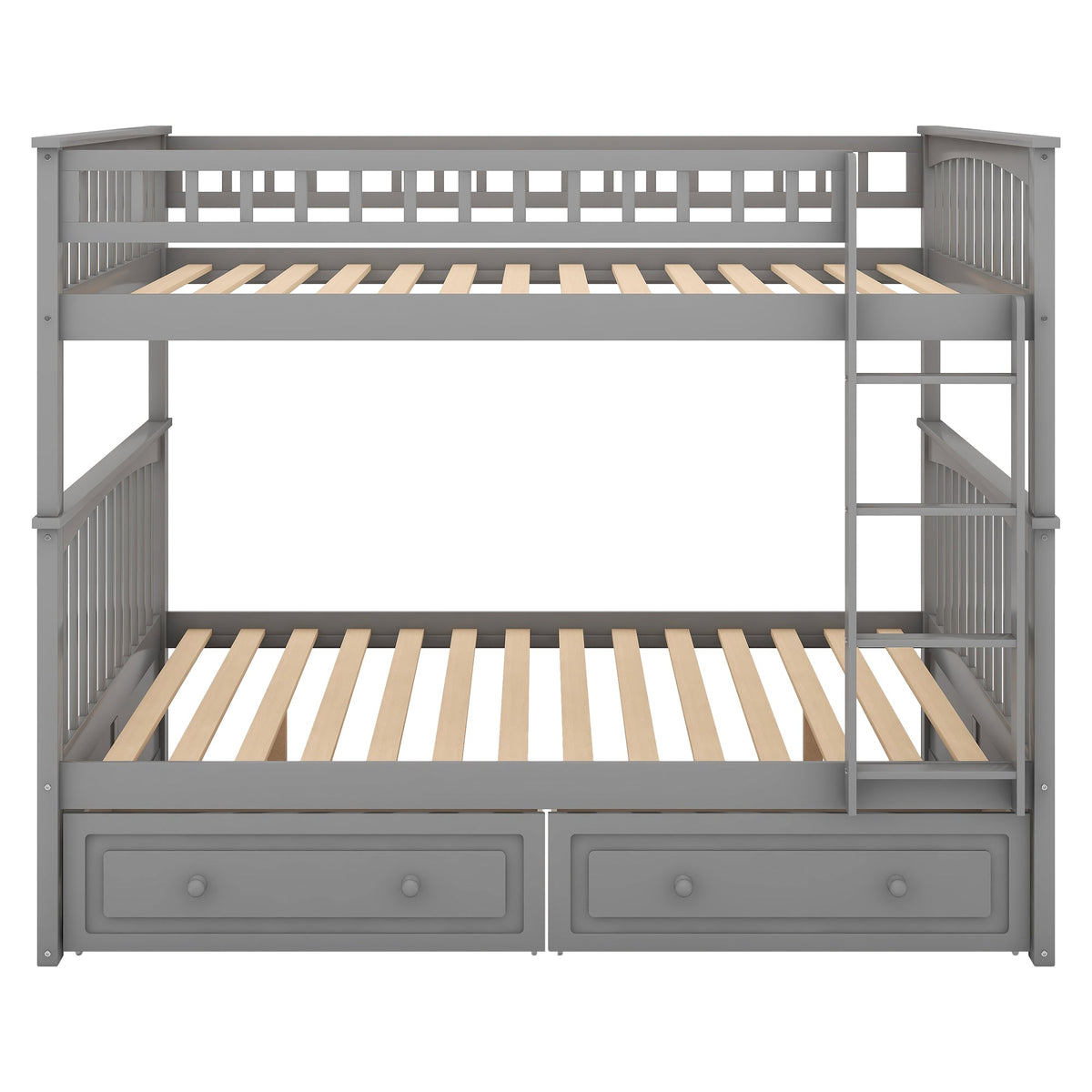 Full over Full Bunk Bed with Drawers, Convertible Beds  Gray