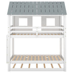 House Bunk Bed with Trundle,Roof and Windows White