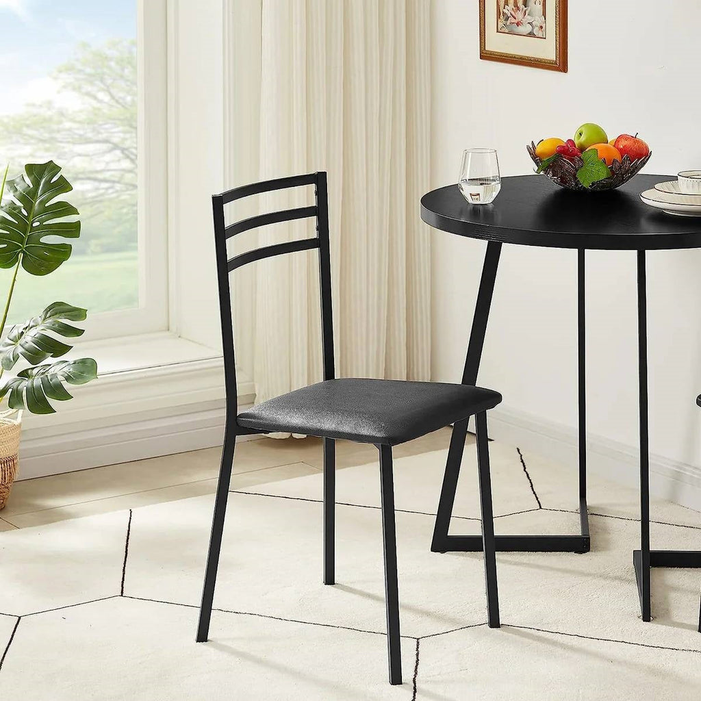 Modern 3-Piece Kitchen Dining Set with Round Black Wood-Top Table and 2 Chairs