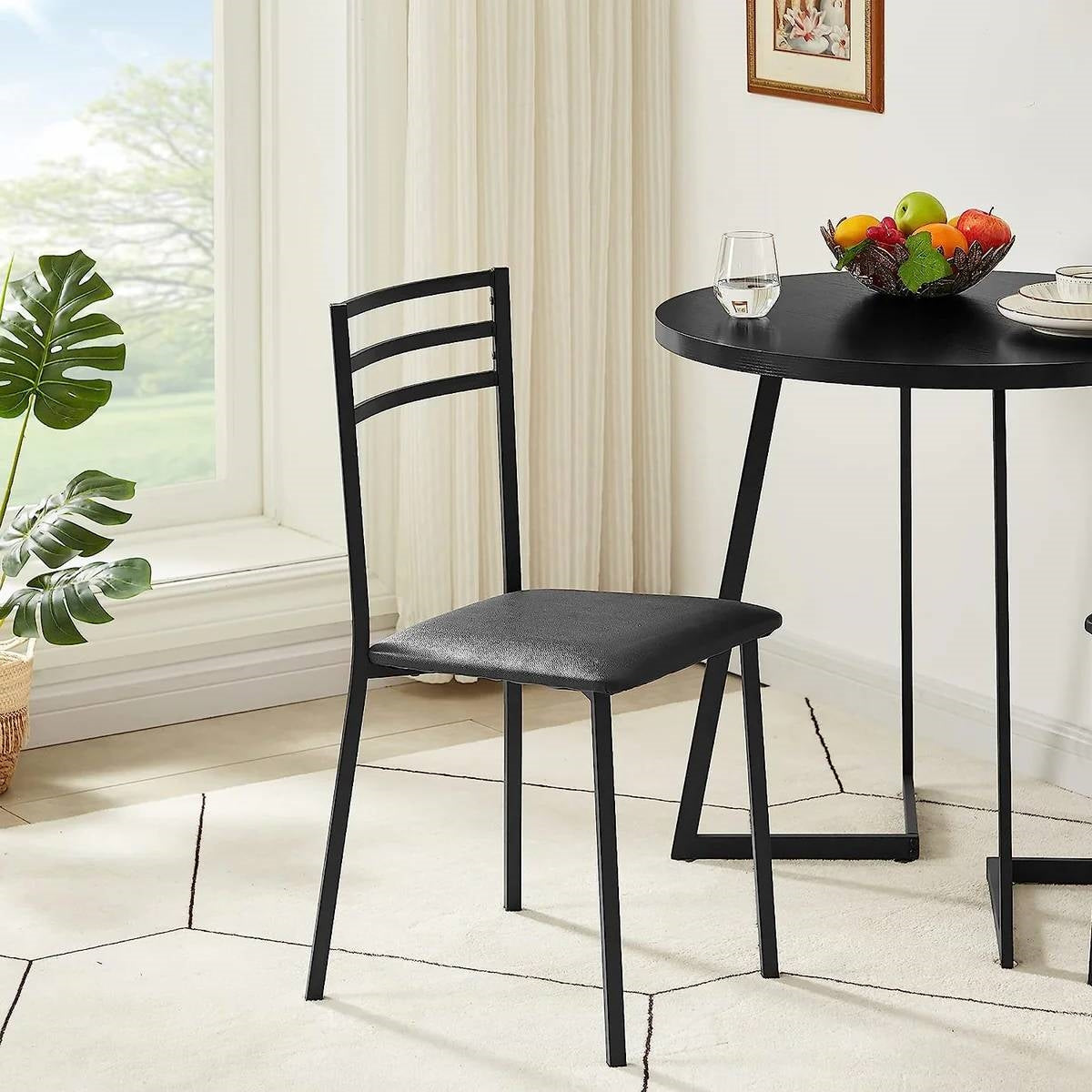 Modern 3-Piece Kitchen Dining Set with Round Black Wood-Top Table and 2 Chairs