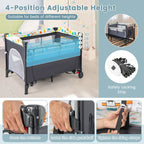 5-in-1 Baby Nursery Center Foldable Toddler Bedside Crib with Music Box-Gray