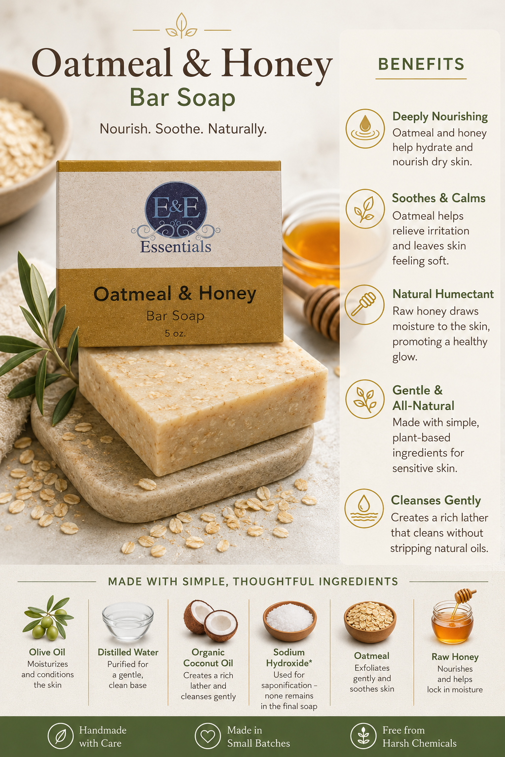 Oatmeal & Honey Natural Bar Soap