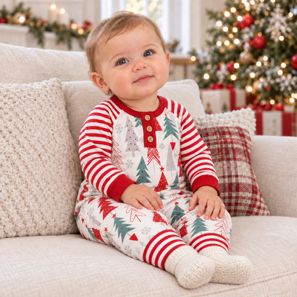 Christmas Tree Baby Romper – Soft Cotton Holiday Outfit