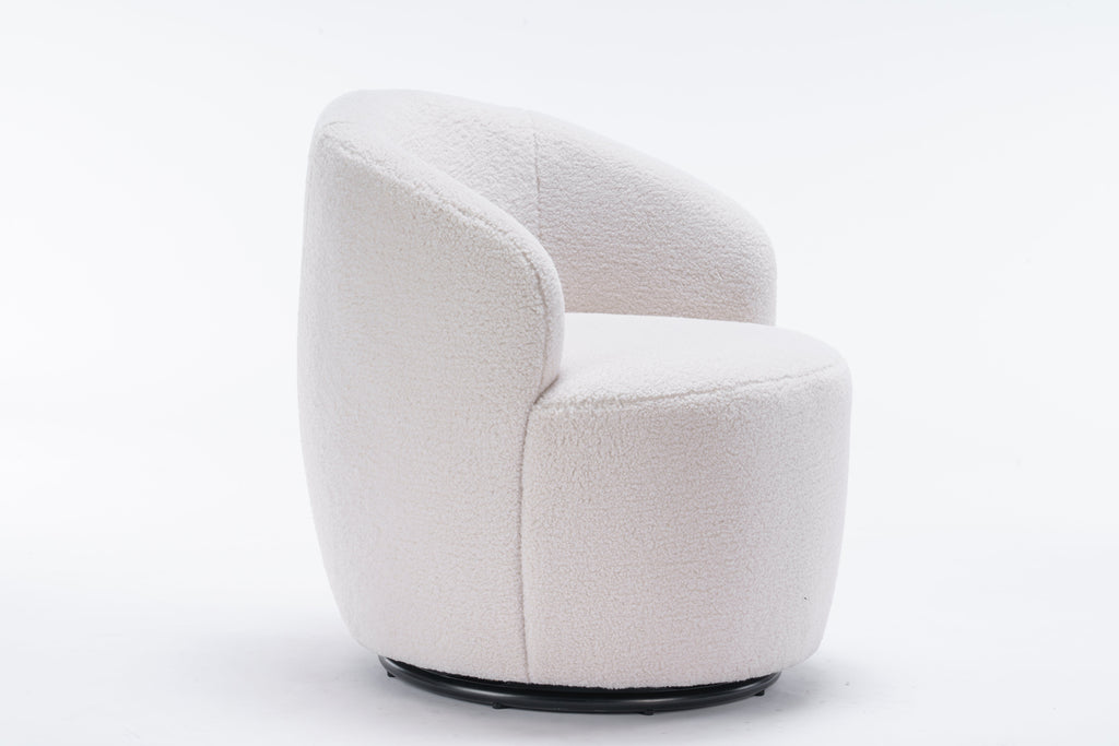 Teddy Fabric Swivel Accent Armchair Barrel Chair With Black Powder Coating Metal Ring Ivory White