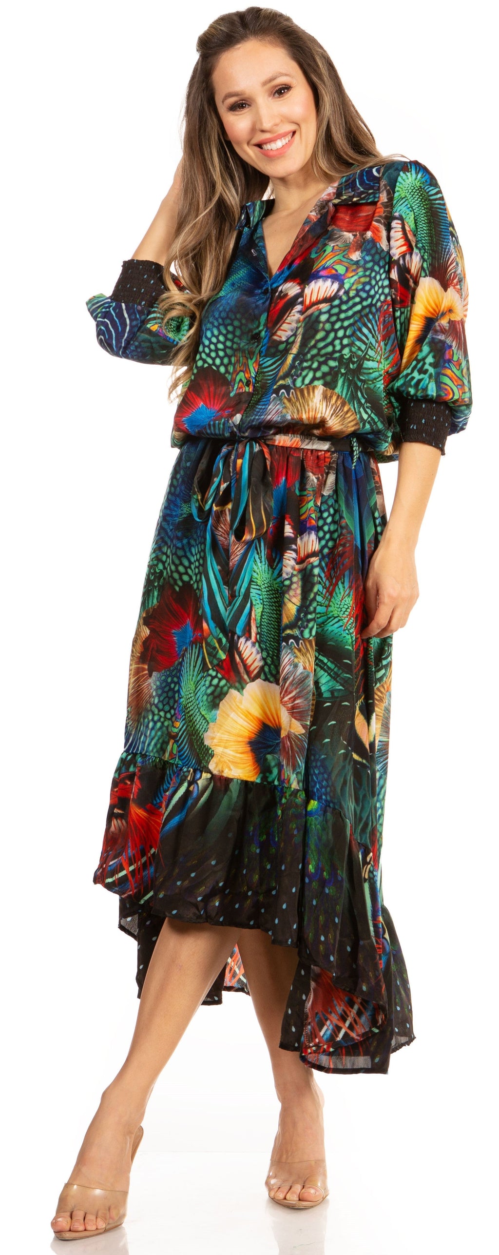 Sakkas Andreas Women's Maxi Dress with Ruffles and Buttons