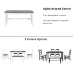 TOPMAX 6-Piece Wood Dining Table Set Kitchen Table Set with Upholstered Bench and 4 Dining Chairs, Farmhouse Style Gray+White