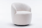 Teddy Fabric Swivel Accent Armchair Barrel Chair With Black Powder Coating Metal Ring Ivory White