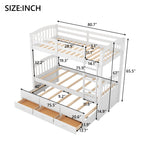 Twin over Twin Wood Bunk Bed with Trundle and Drawers White