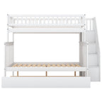 Twin over Full Bunk Bed with Trundle and Staircase White
